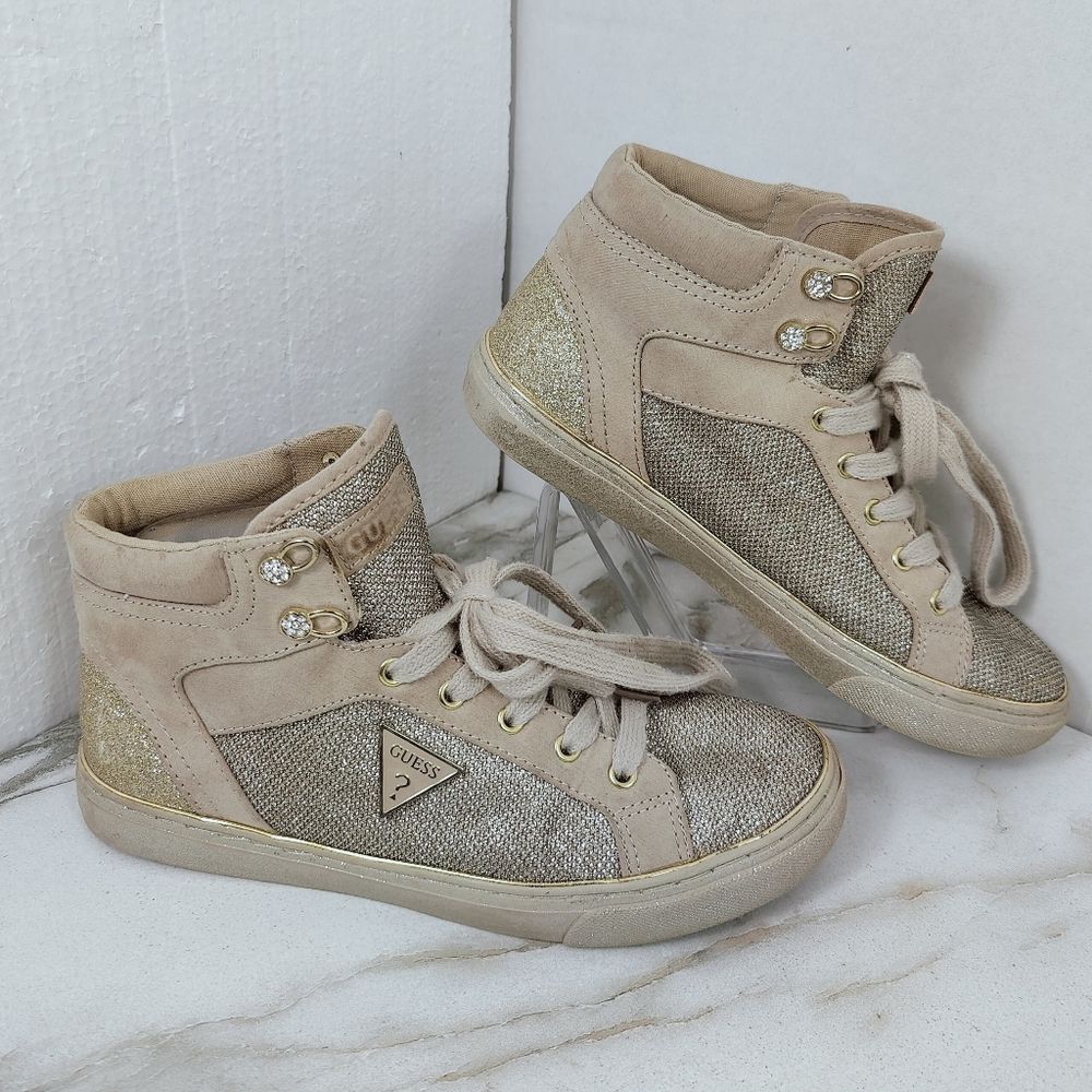 Guess Women's Gillie 2 Gold Tan High Top Sneakers, Sz 7